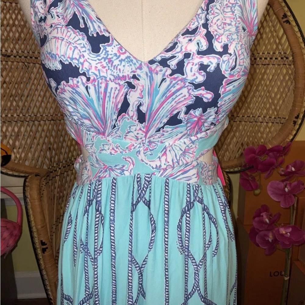 Lilly Pulitzer Marcia Maxi Dress 🦄 Aqua A Frayed Knot Size 2 - Picture 4 of 14